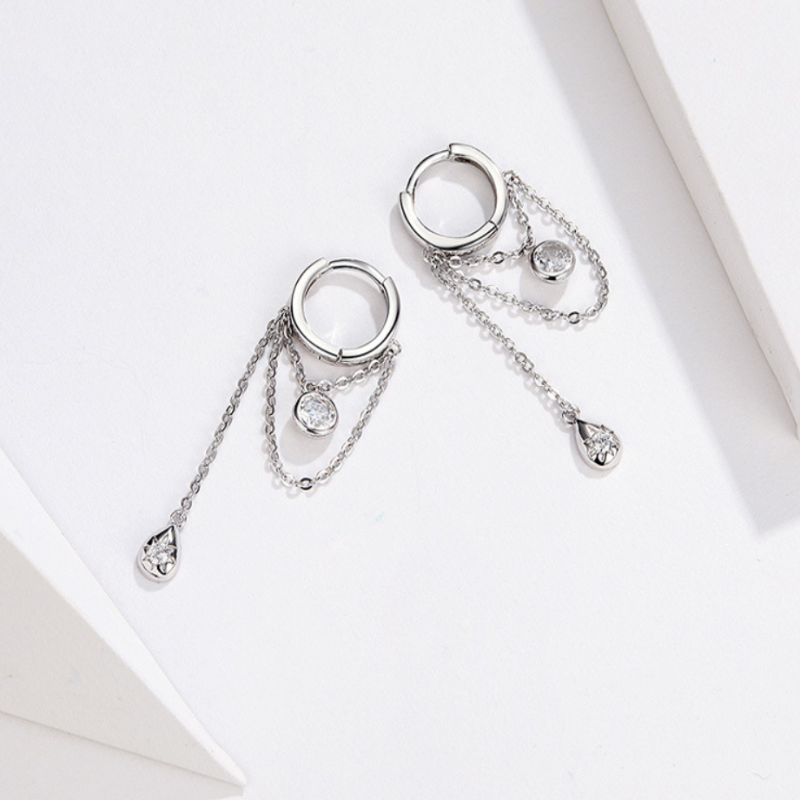 Boucles d'oreilles longues en argent sterling plaqué platine