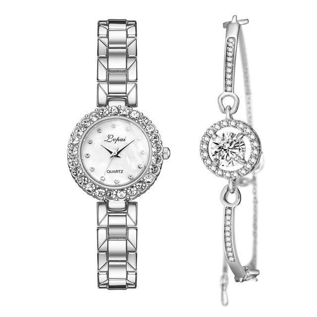 Set-Watch And Bracelet Encrusted With Crystals