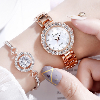 Set-Watch And Bracelet Encrusted With Crystals