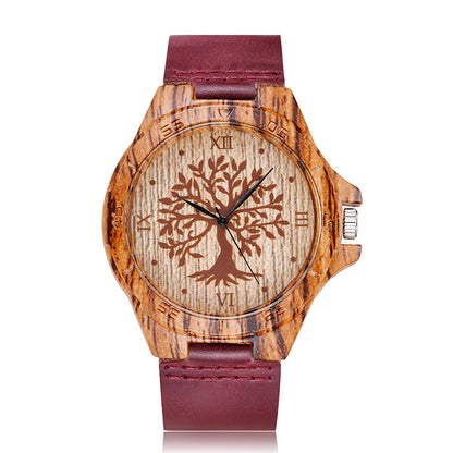 Montre en bois avec bracelet en cuir