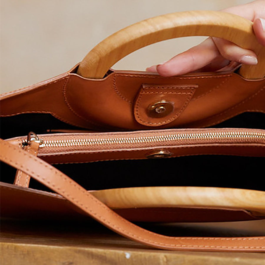 Wooden Handle Fan Bag