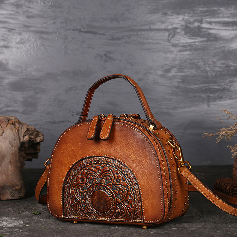 Vintage Leather Handbag Suede Cowhide