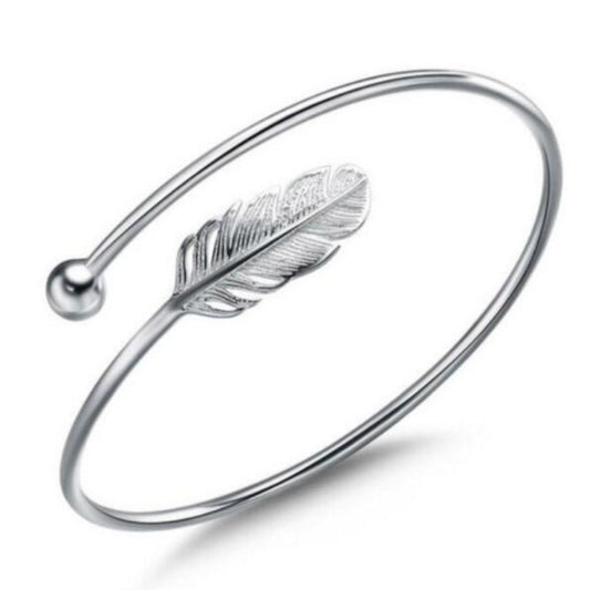 Feather Shaped Silver Bracelet