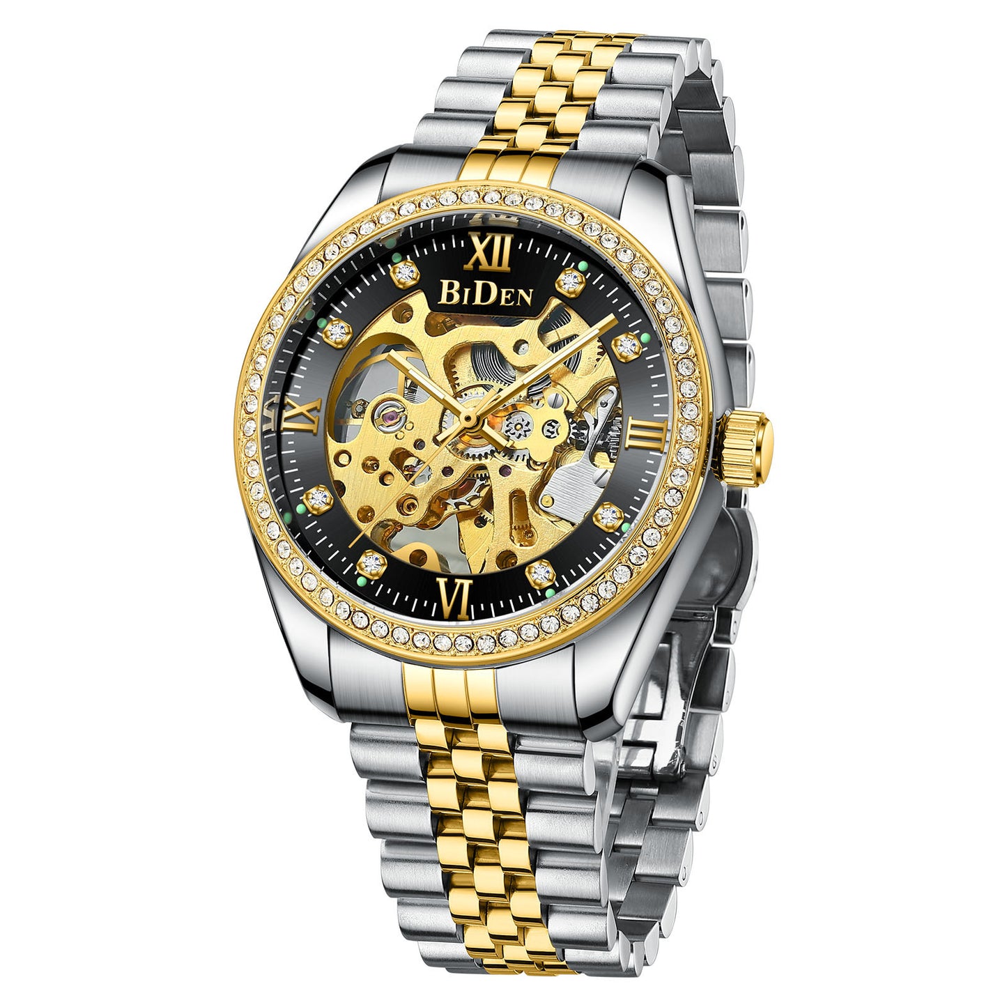 Reloj de acero con diamantes para hombre.